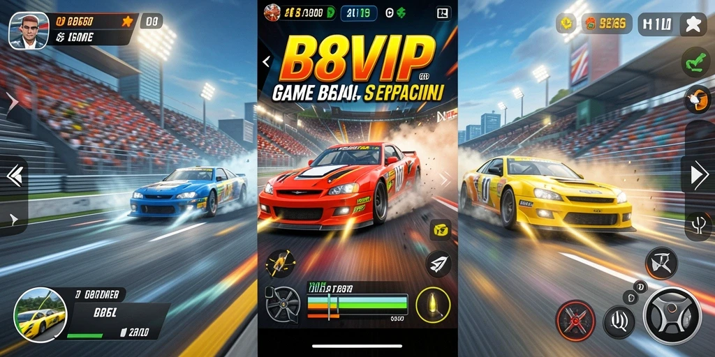Screenshot menampilkan gameplay balap yang mendebarkan di B8VIP.