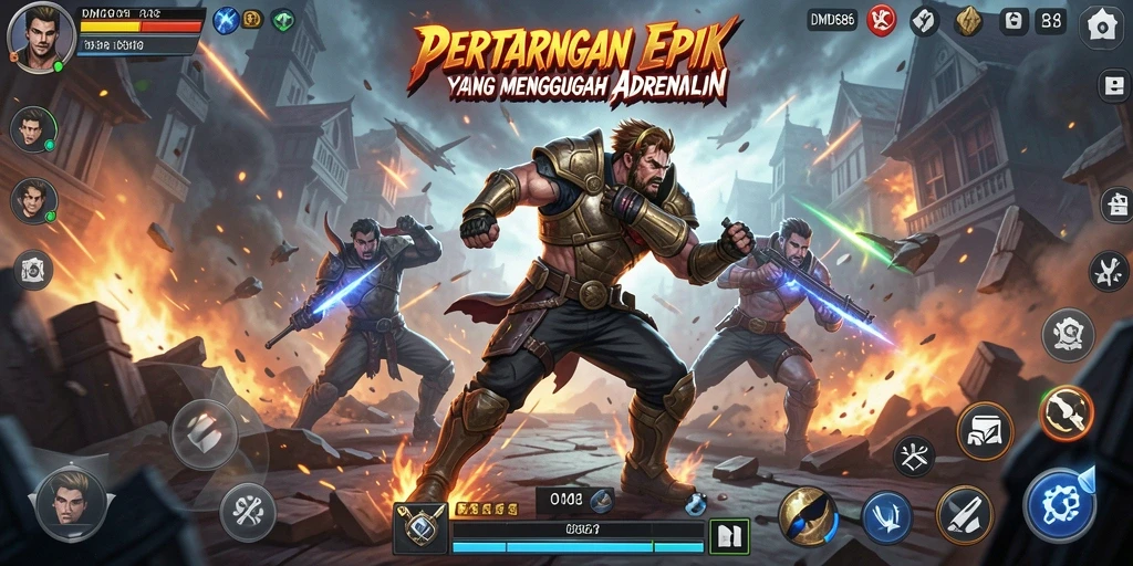 Tampilan gameplay DMD686 dengan pertarungan seru dan karakter unik.