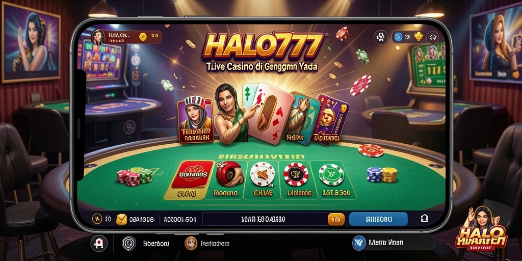 Screenshot gameplay Live Casino HALO777 dengan dealer langsung yang profesional.