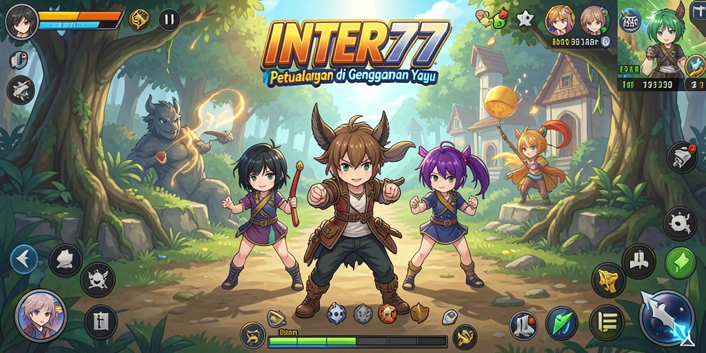 Tampilan penuh aksi dalam game INTER77 dengan karakter anime yang menawan.