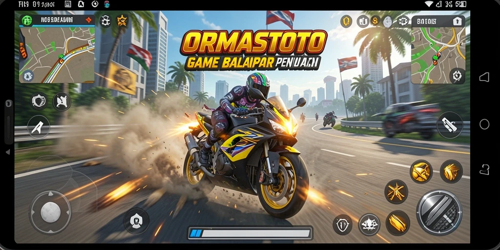 Gameplay seru ORMASTOTO saat balapan motor dengan kecepatan tinggi.